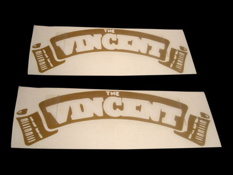 Pair Of Golden White Petrol Tank Decals Stickers Fits Vintage Vincent Motorcycles.