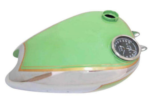 Chromed Green Painted Petrol Tank With Speedometer Fits Vintage BSA B31 Motorcycle.