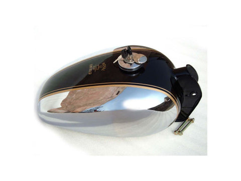 Brand New Customized Deluxe Petrol Tank Chromed/Black Fits Royal Enfield available at Online at VintageTank24x7