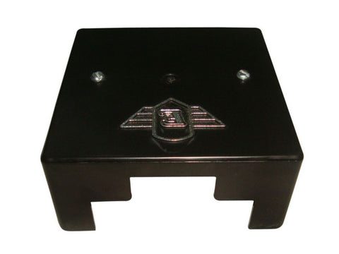 Brand New 12v Black Battery Cover With Logo "E" Silver Fits Royal Enfield available at Online at VintageTank24x7